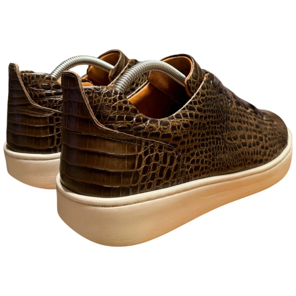 DONALD PLINER Alan Men's 10.5 Sport Sneaker Brown Croc Embossed Casual Shoe
